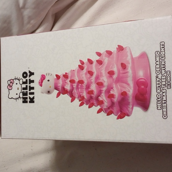 New/Sealed box Hello Kitty Pink Ceramic Pink color lights Christmas Tree 11.1" - Picture 4 of 8